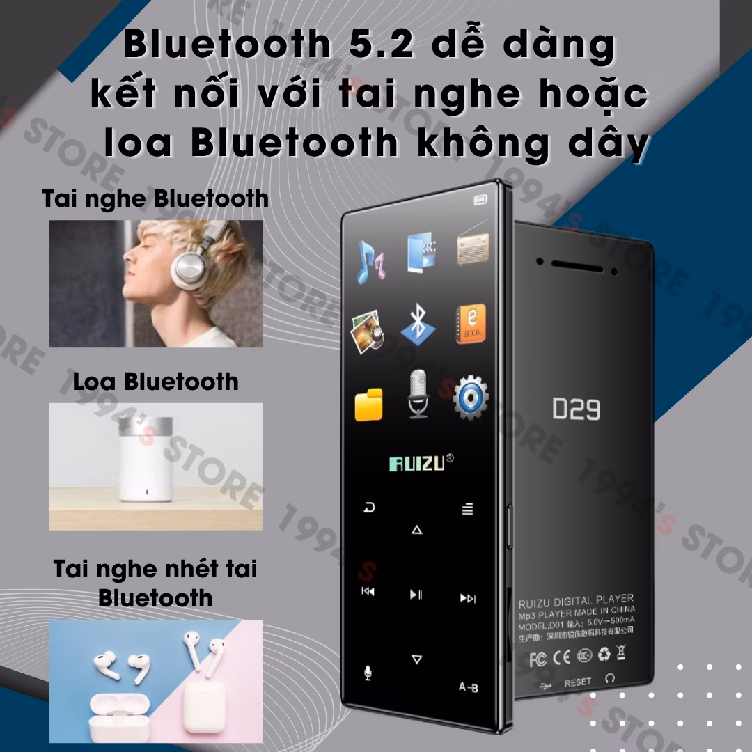Máy Nghe Nhạc MP3 Ruizu D29 Có Loa Ngoài Lặp Đoạn A-B Học Tiếng Anh 8GB