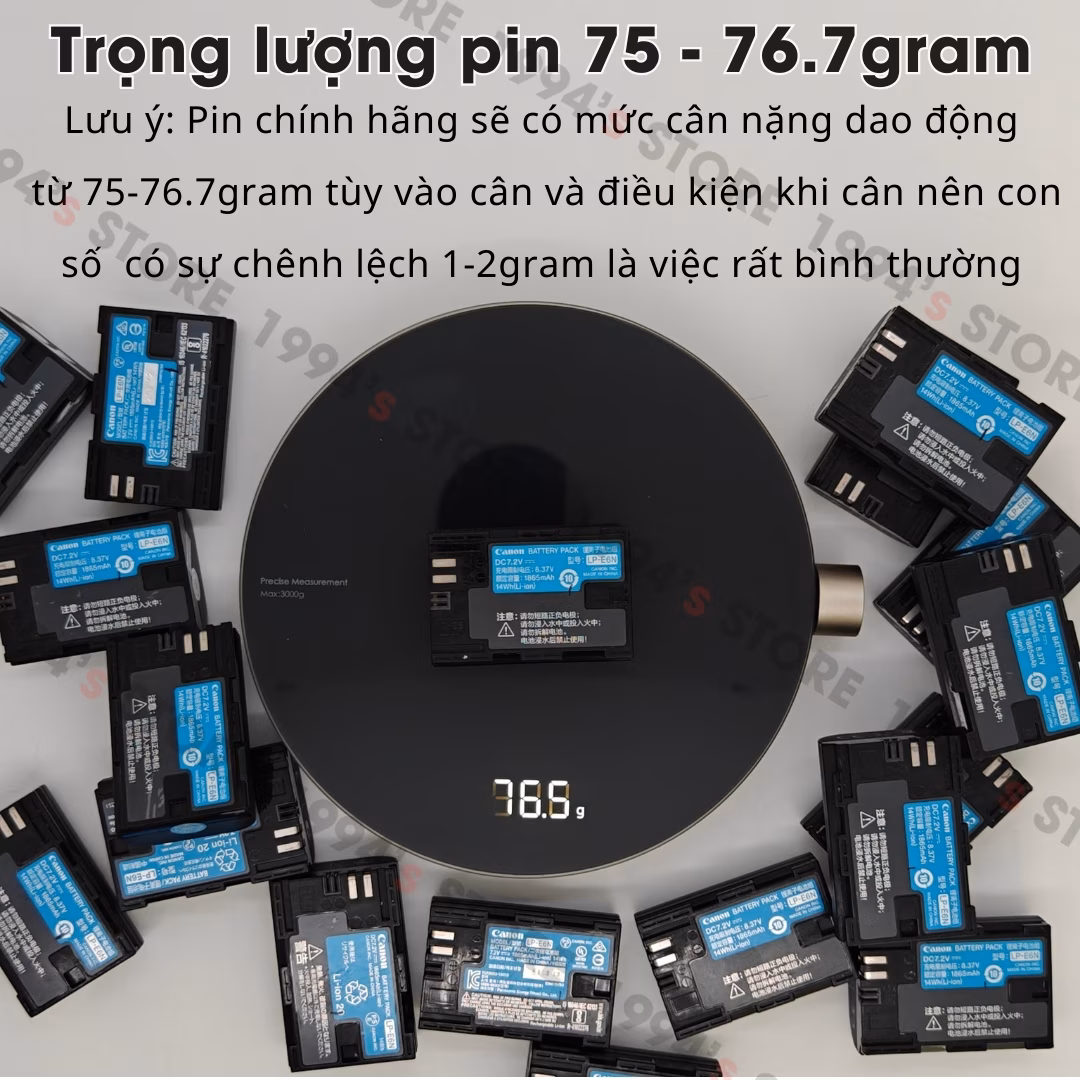 Trọng lượng thực tế viên pin zin Canon LP-E6N bóc máy