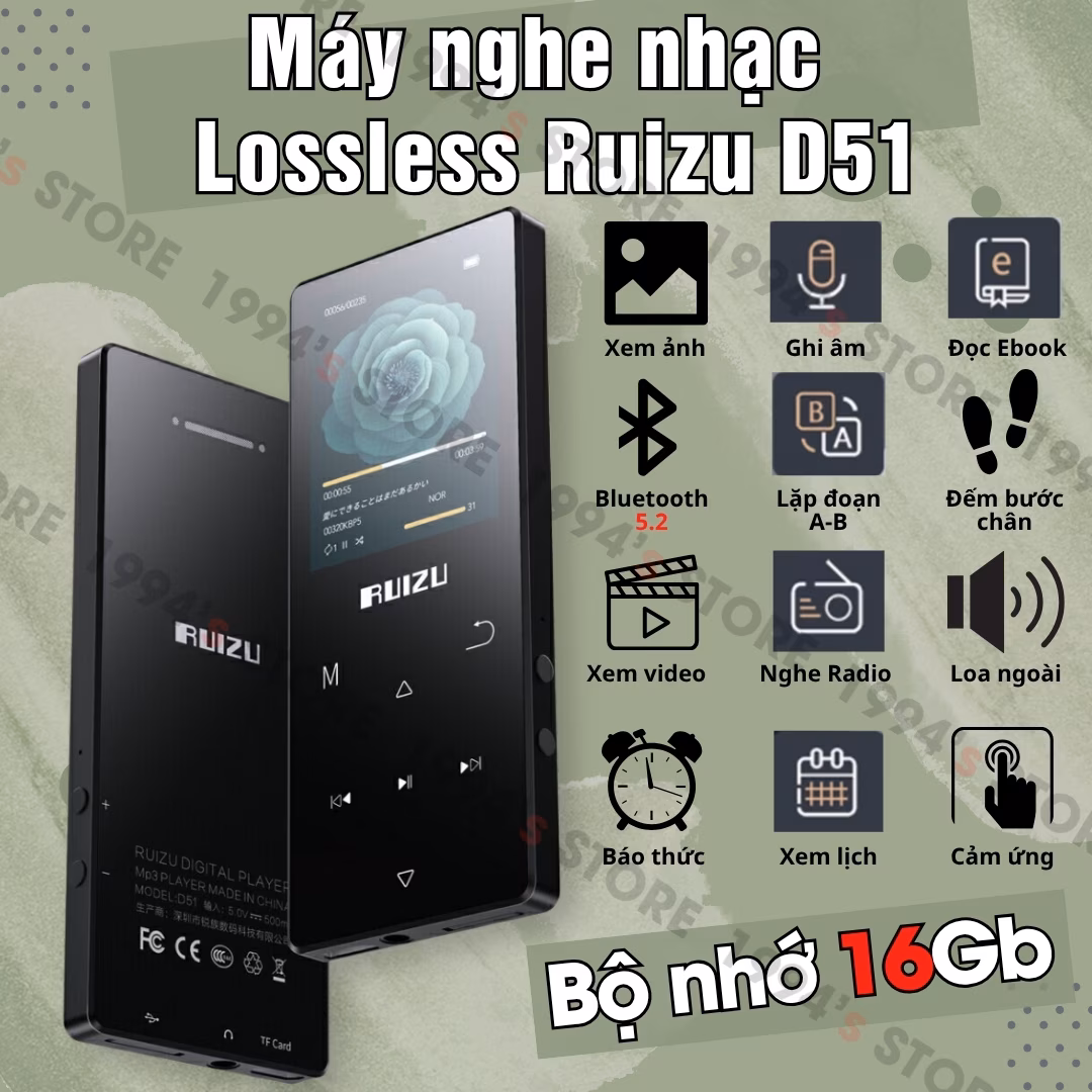 Máy Nghe Nhạc Học Tiếng Anh Ruizu D51 Bluetooth 8Gb | Lặp Đoạn A-B