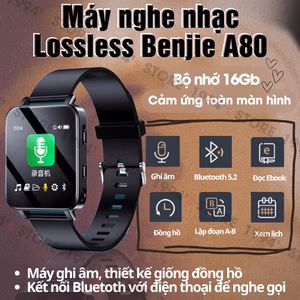 Máy Nghe Nhạc Benjie A80 (Bản Nâng Cấp) - Thiết Kế Đồng Hồ Đeo Tay, Bluetooth 5.2 - Chính Hãng