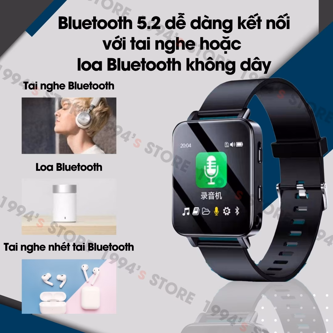 Máy Nghe Nhạc Benjie A80 (Bản Nâng Cấp) - Thiết Kế Đồng Hồ Đeo Tay, Bluetooth 5.2 - Chính Hãng