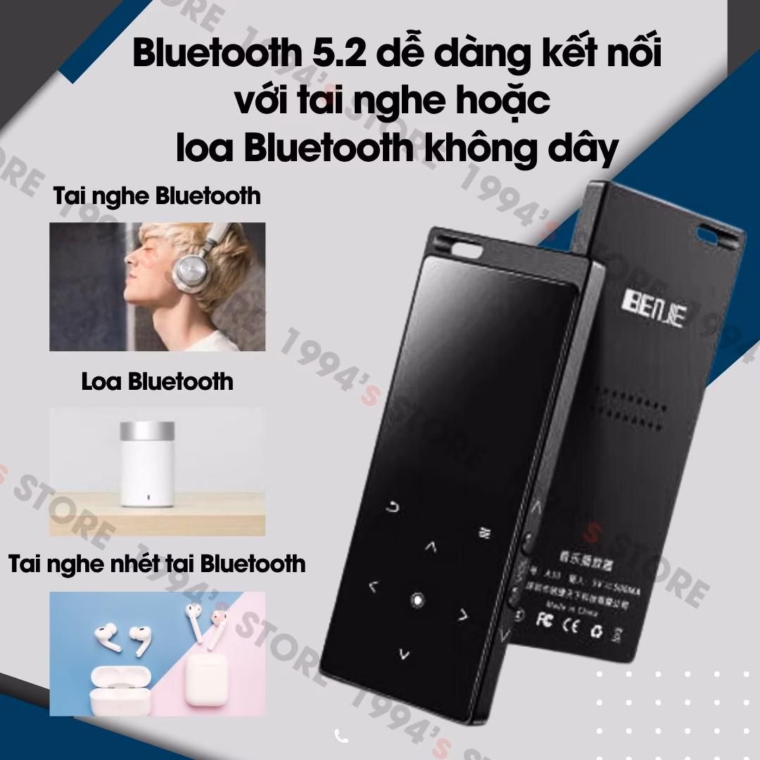 Máy Nghe Nhạc Benjie M3 Bluetooth 5.2 APTX – Kim Loại, Pin 80H, Loa Ngoài, Lossless – Chính Hãng