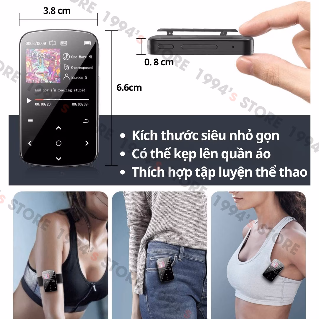 Máy Nghe Nhạc Benjie M9 Bluetooth 5.2 - Màn Hình Cảm Ứng, Hỗ Trợ Đếm Bước Chân - Chính Hãng Phân Phối