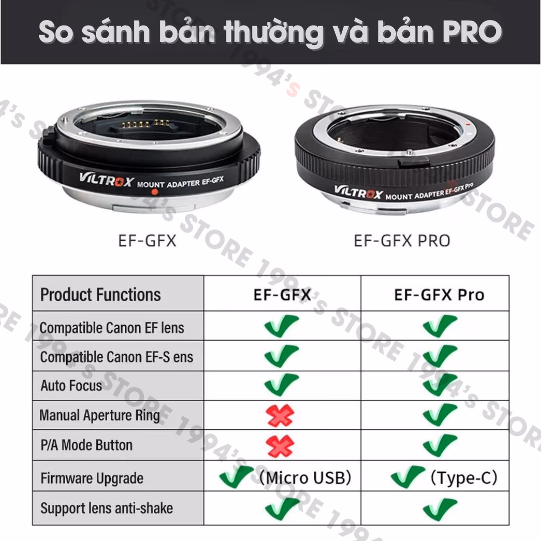 Ngàm chuyển Viltrox EF-GFX Pro Auto Focus cho Fujifilm GFX - Chính hãng