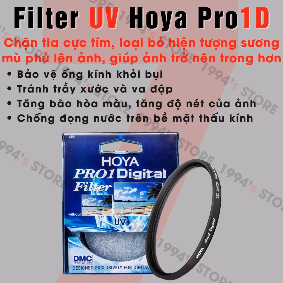 Kính lọc Filter Hoya UV Pro1D chính hãng (Made in Japan) đủ size 37mm - 82mm