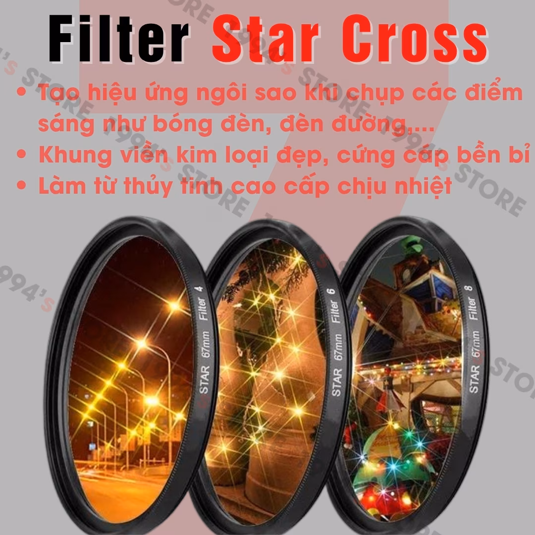 Kính lọc Filter StarCross tạo hiệu ứng sao 4-6-8 cánh (37mm - 82mm)