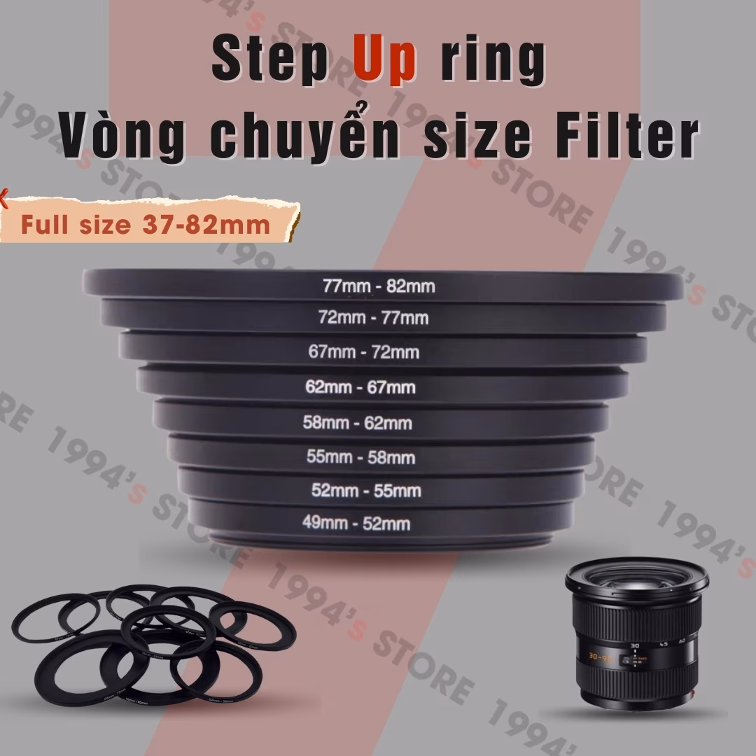 Vòng chuyển Step UP Ring - Vòng chuyển size Filter ống kính (37mm - 82mm)