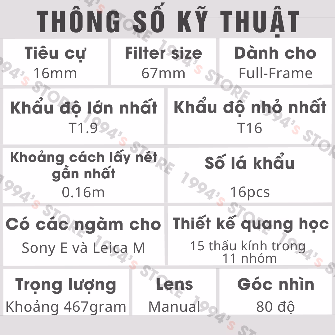 ống kính điện ảnh thypoch simera-c 16mm t1.9 cine lens chính hãng