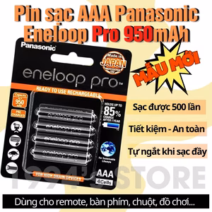 Pin Sạc AAA Panasonic Eneloop Pro 950mAh BK-4HCCE Chính Hãng (Vỉ 4 Viên) - Pin Đũa Sạc Cho Máy Ghi Âm, Đồ Chơi, Chuột Không Dây Sạc 500 Lần