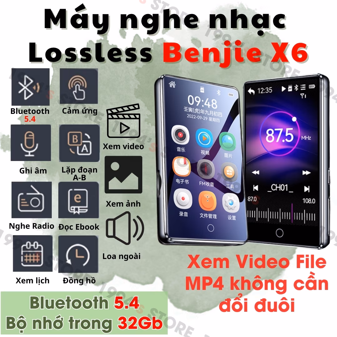Máy Nghe Nhạc Benjie X6 32GB Bluetooh 5.4 Xem Video MP4 HIFI Chính Hãng