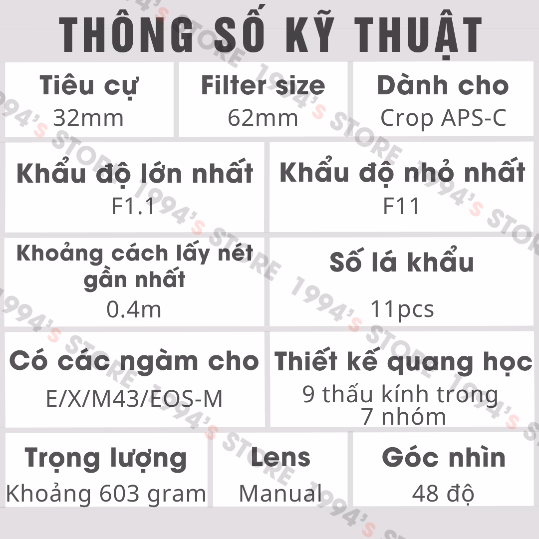 Kamlan 32mm F1.1 lens đa dụng, khẩu độ lớn
