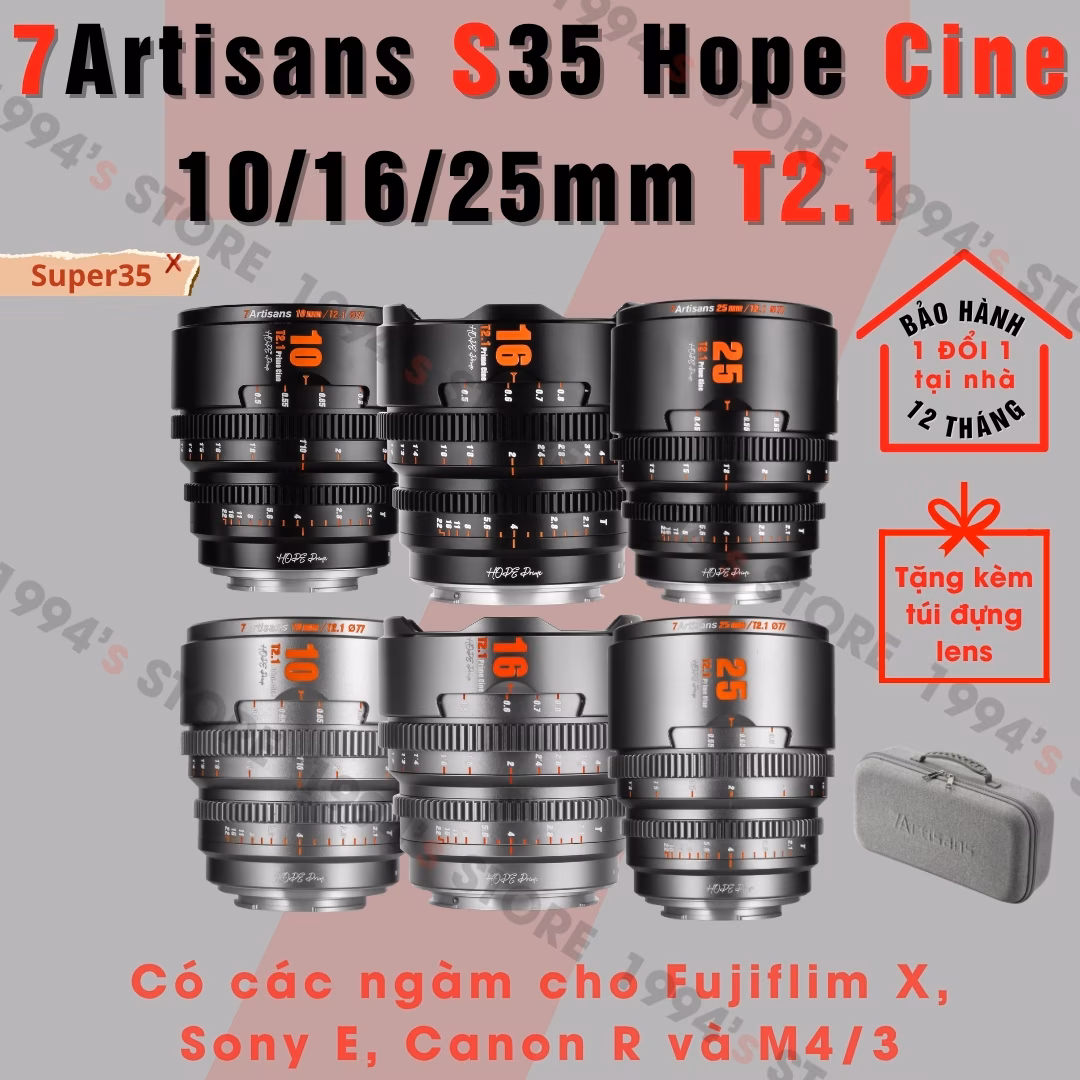 Bộ 3 lens 7Artisans Hope Cine (10mm, 16mm, 25mm) T2.1 Super35